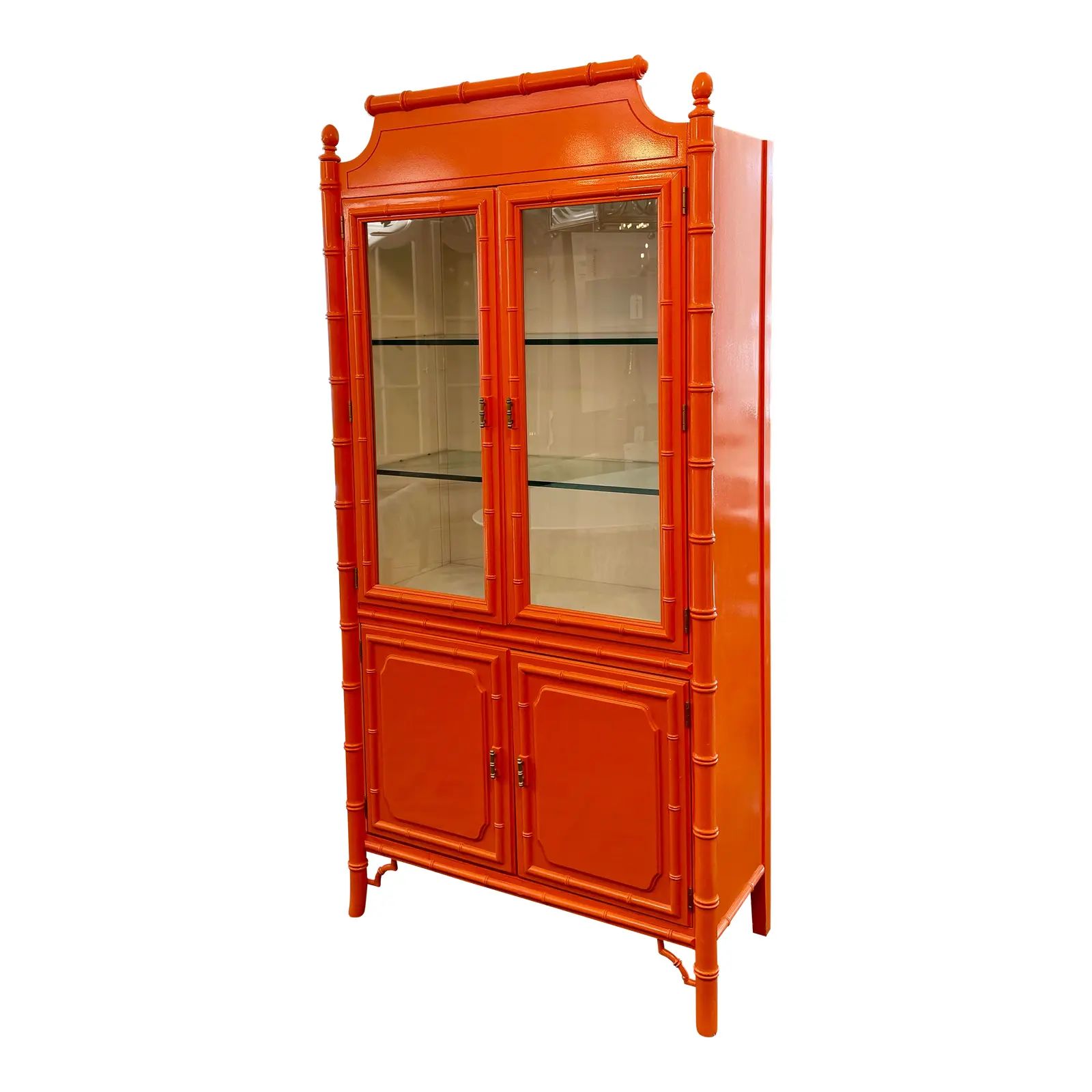 Thomasville Faux Bamboo Orange Display Cabinet | Chairish