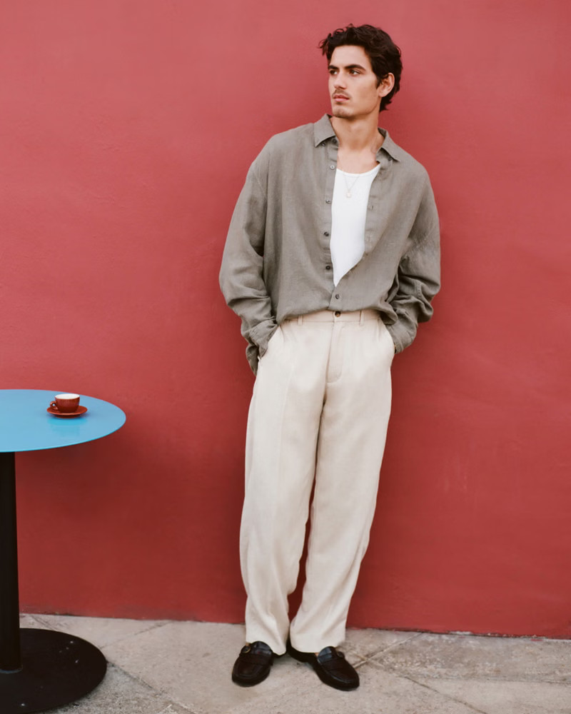 Baggy Tailored Linen-Blend Trouser | Abercrombie & Fitch (US)