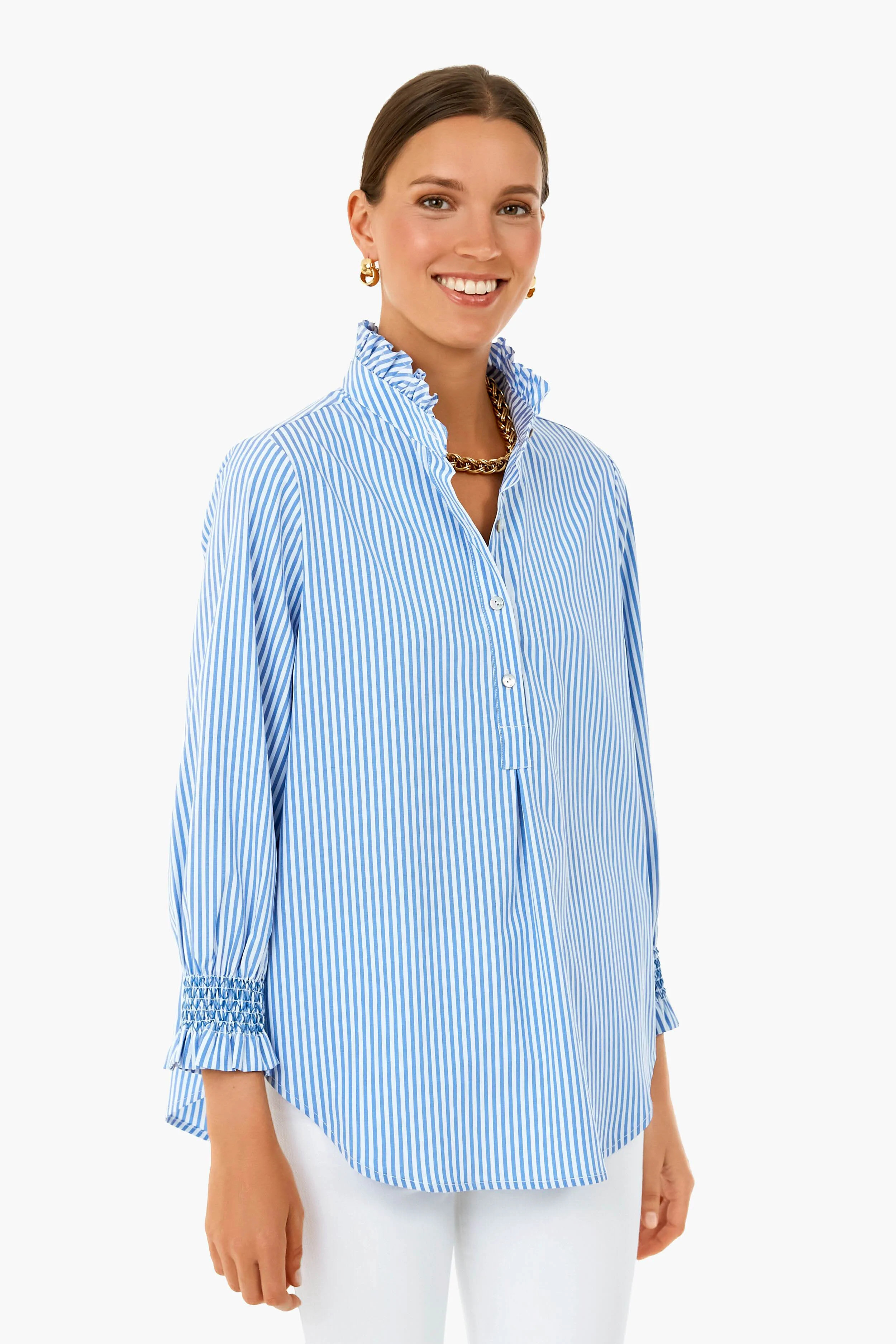 Blue and White Teagan Popover Top | Tuckernuck (US)