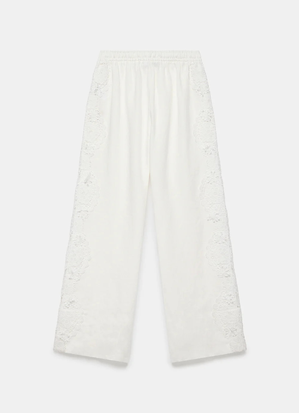 White Linen Lace Trim Wide Trousers | Mint Velvet