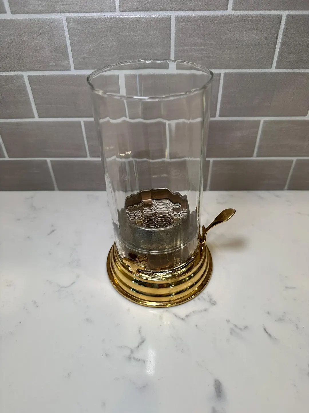 Vintage Partylite Fine Brass Contessa Candle Lame with Ribbed Glass Hurricane | Etsy (US)