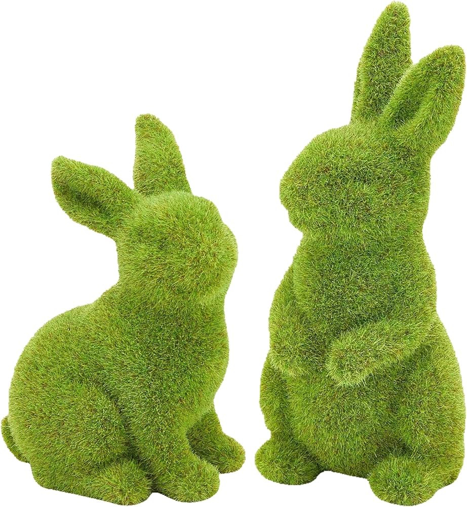 2 PCS Moss Bunny Decorative Figurines Flocked Resin Easter Bunny Decor Green Moss Bunnies for Spr... | Amazon (US)