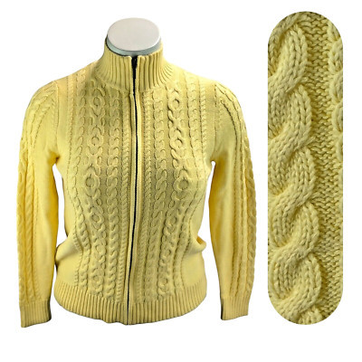 L.L. Bean Cable Knit Cardigan Sweater Women's L Yellow Cotton Long Sleeve Zip Up  | eBay | eBay US
