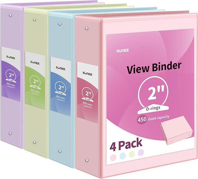 SUNEE 3 Ring Binders 2 Inch 4 Pack, Clear View Binder Three Ring PVC-Free (Fit 8.5x11 Inches) for... | Amazon (US)