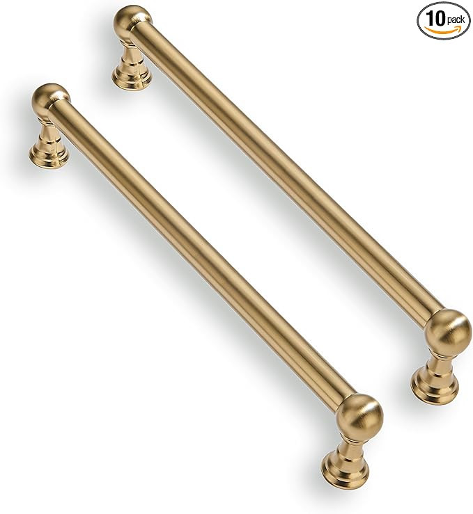 10 Pack 10 Inch Solid Kitchen Cabinet Handles Brushed Gold Heavy Duty Cabinet Pulls Satin Brass D... | Amazon (US)