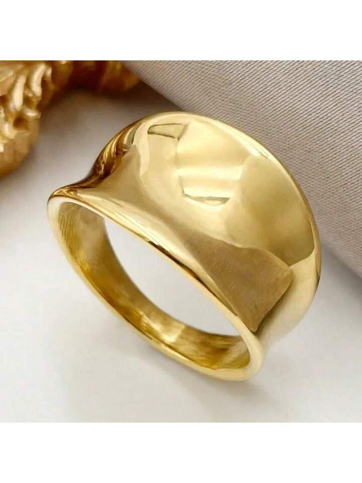 1pc Elegant & Fashionable Women 14K Gold Plated Wide Face Ring, Perfect For Daily Wear And Great Gift For Valentine's Day, Christmas | SHEIN