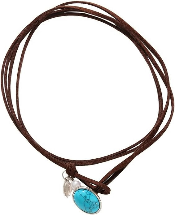 Boho Choker Necklace for Women Western Leather Shell Cord Trendy Layered Western Turquoise Access... | Amazon (US)