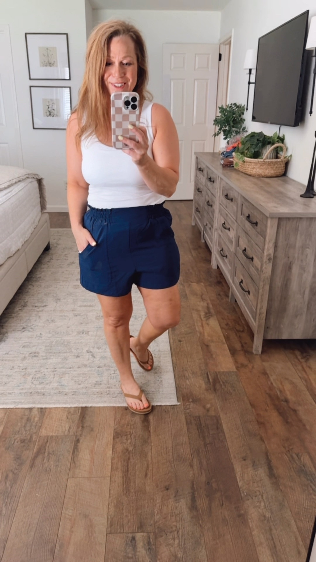 Summer outfit idea 

Tank with built-in bra, pads are removable 
Shorts have flat front, elastic waist and pockets

#LTKootd #LTKPetite #LTKMidsize
