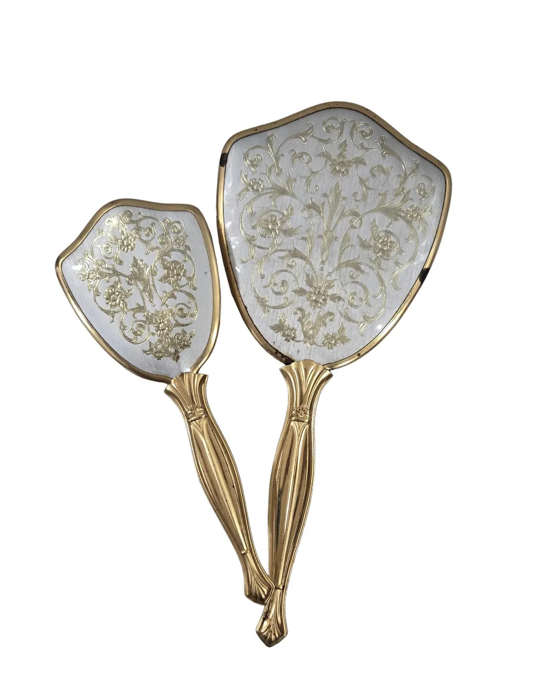 Vintage Silver and Gold Tone Handle, Hand Mirror and Brush Vanity Set, Dressing Room Set - Etsy | Etsy (US)