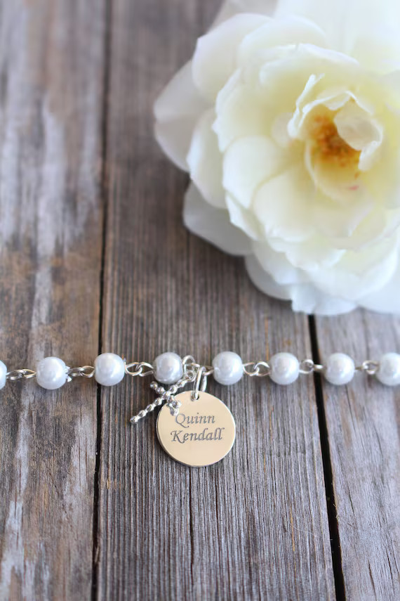 Baptism Gift Bracelet for Girls - Religious Jewelry - Engraved Name Pendant Cross Bracelet 925 St... | Etsy (US)