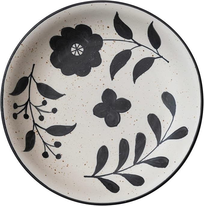 Creative Co-Op Hand Painted Stoneware Bowl with Floral Design, Black and White | Amazon (US)