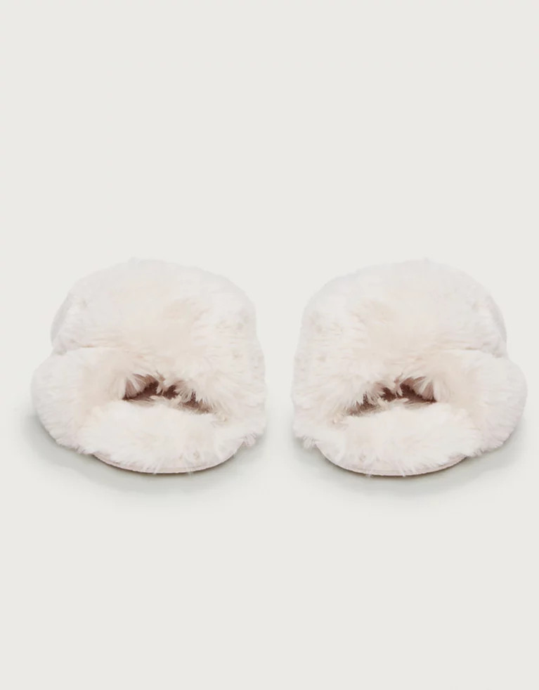 Faux-Fur Cross Slider Slippers | The White Company UK & ROW