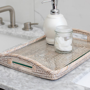 Artifacts Trading Company Rattan Tray with Glass Honey Brown | The Container Store