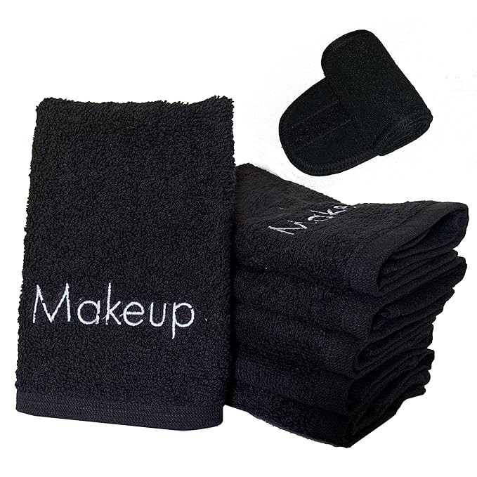 Amazon.com: Makeup Remover Face Towels 6pack - 13" x 13" Black Cotton Makeup Wash Cloth with Make... | Amazon (US)