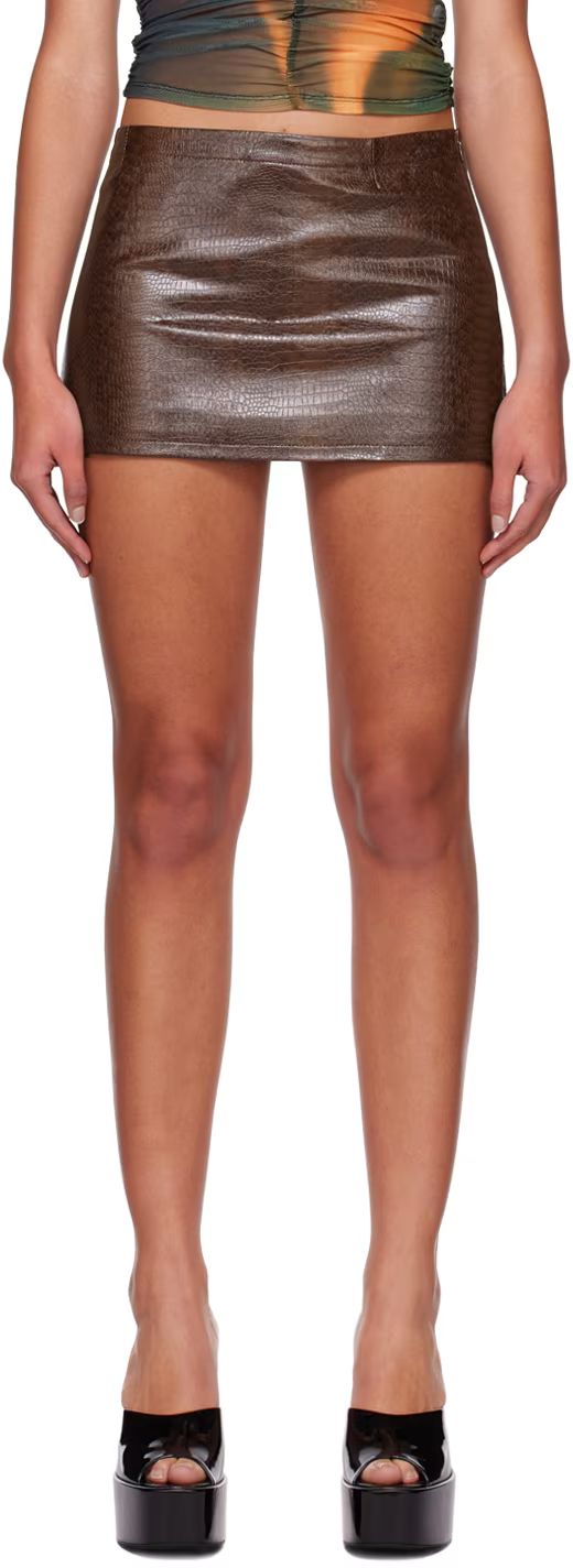 Brown Fig Faux-Leather Miniskirt | SSENSE