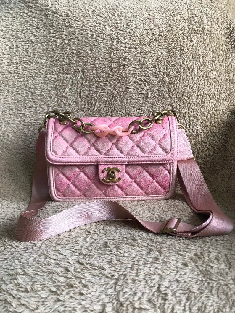 Vintage Chanel Pink Leather Bag Crossbody/handcarry Made in - Etsy | Etsy (US)