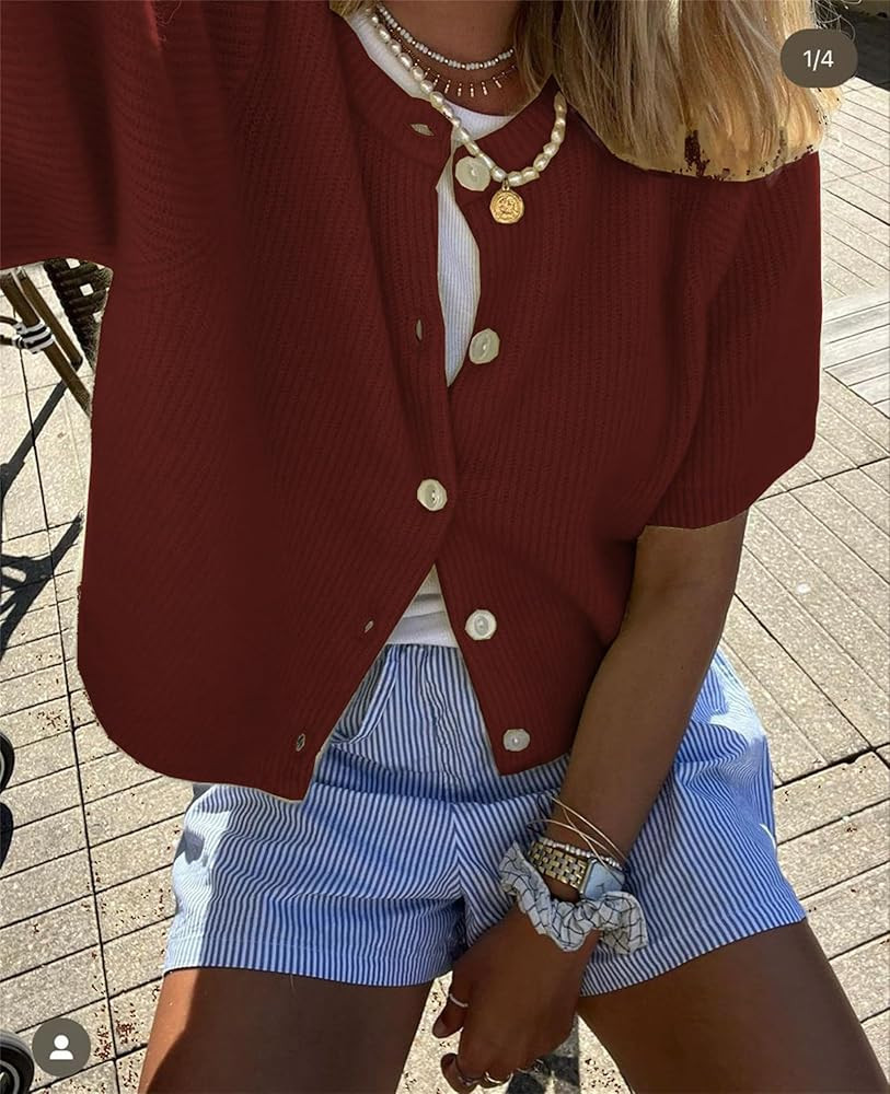 Women Y2k Crop Knit Cardigan T-Shirt Short Sleeve Button Down Casual Knitted Tees Y2k Girls Crop ... | Amazon (US)