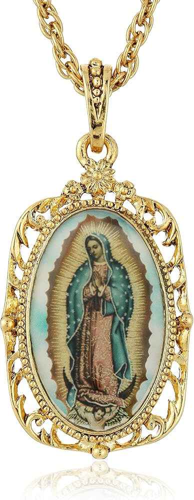 Symbols of Faith "Inspirations" 14k Gold-Dipped Enamel Lady of Guadalupe Medallion Pendant Neckla... | Amazon (US)