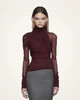 Ella Sheer Ruched Turtleneck Top - Burgundy | JW PEI US