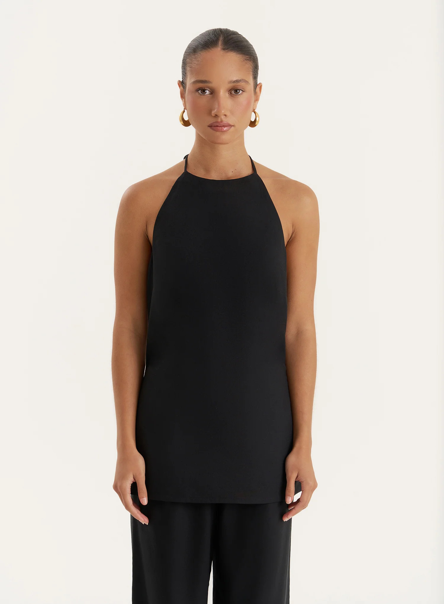 Black Linen Blend Halter Neck Top- Daisy | 4th & Reckless