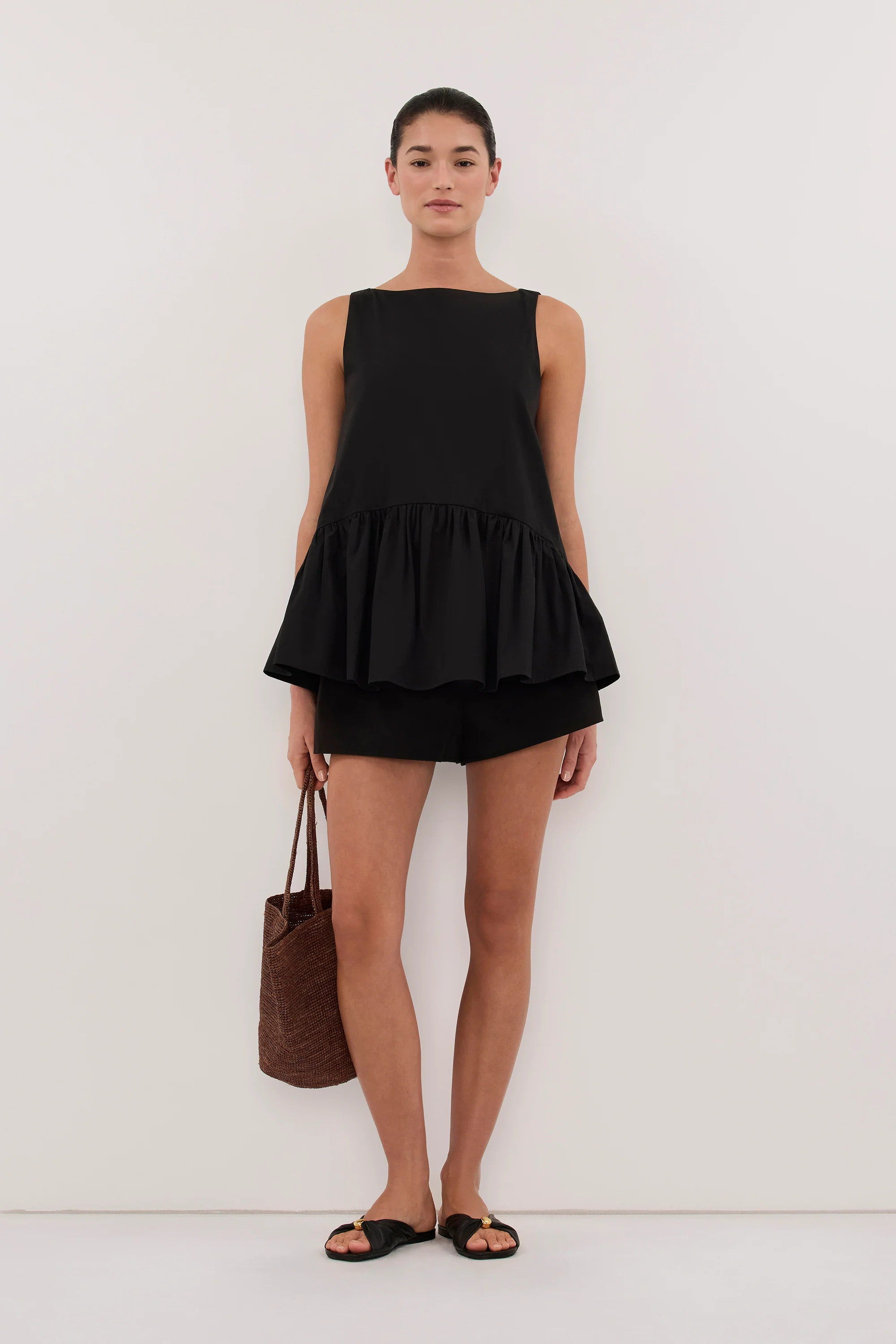JO BLACK COTTON DROP WAIST TOP | DISSH