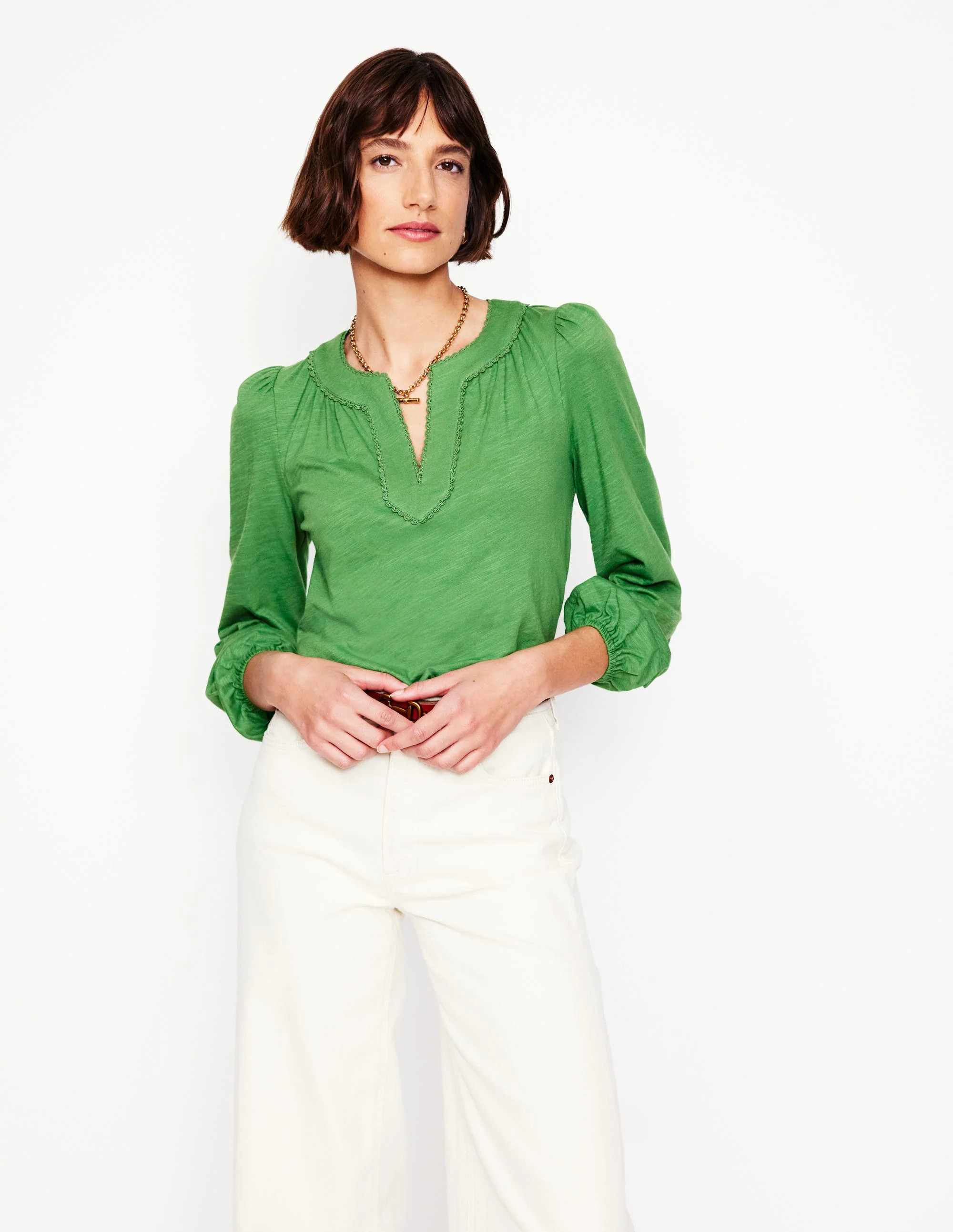Ava Long Sleeve Trim Top-Paradise Green | Boden (US)