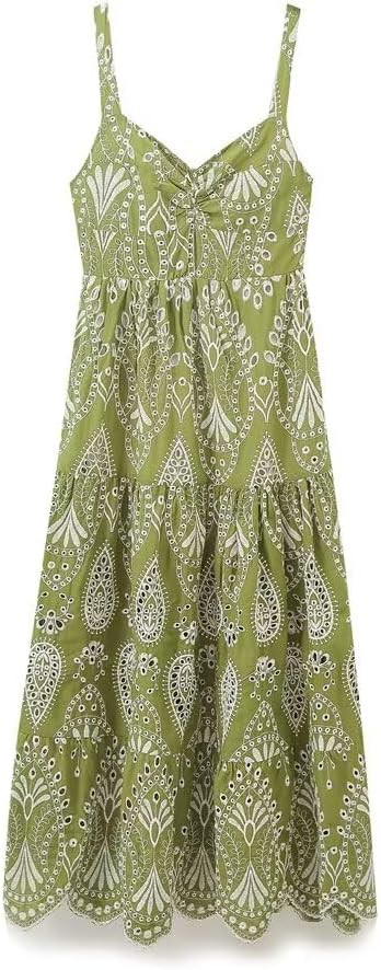 French Retro Embroidered Light Green Sleeveless Dress Women Suspenders Dress Summer Tank Dress Ve... | Amazon (US)