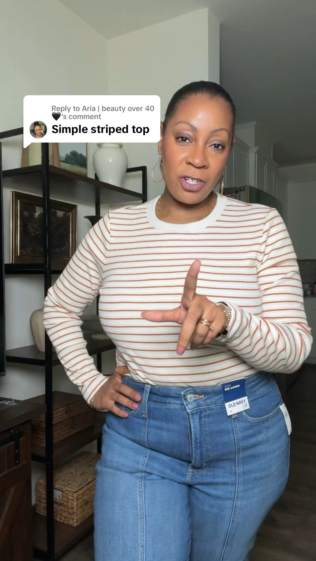 Casual fall outfit - love this striped top from old navy it’s great for layering outfits for fall. Wearing size large. 

Wearing size 14 in jeans they have some stretch and fit tts

#LTKMidsize #LTKootd #LTKSeasonal