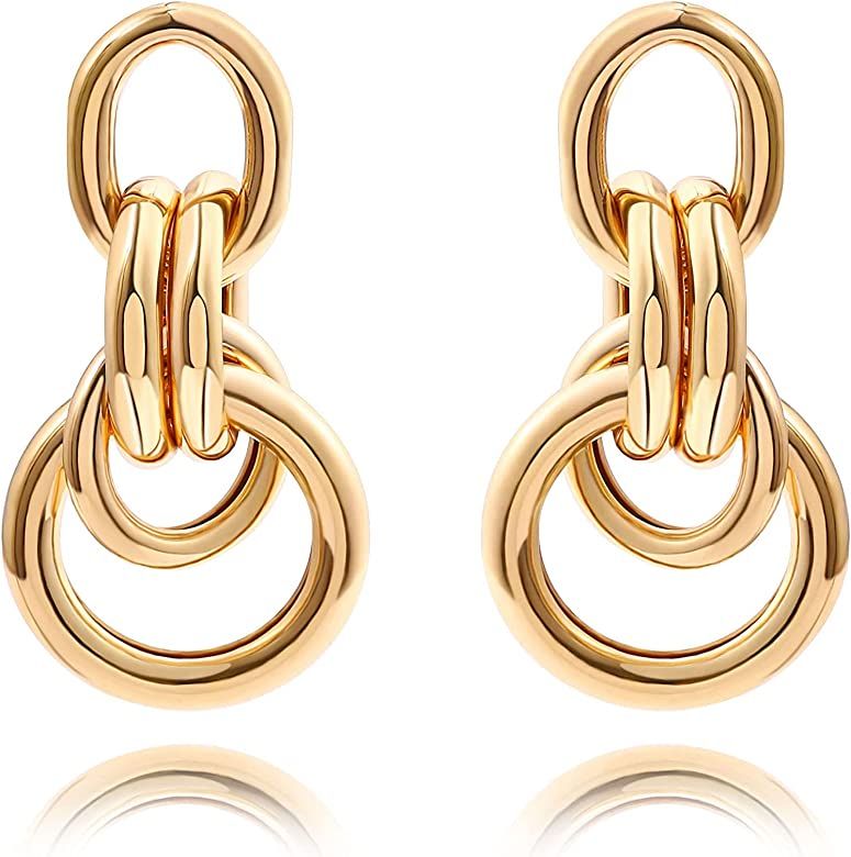 18K Gold Drop Dangle Earrings for Women Geometric Circle Paper Clip Chain Dangle Earrings Dainty Vin | Amazon (US)