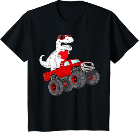 Valentines Day T Rex Riding Monster Truck Funny Toddler Boys T-Shirt | Amazon (US)