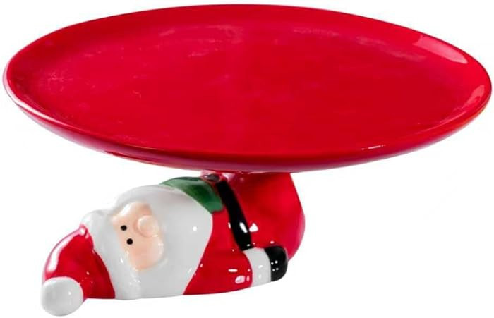 Christmas Santa Ceramic Cake Stand – Hand-Painted Red Holiday Dessert Plate, Festive Santa Clau... | Amazon (US)