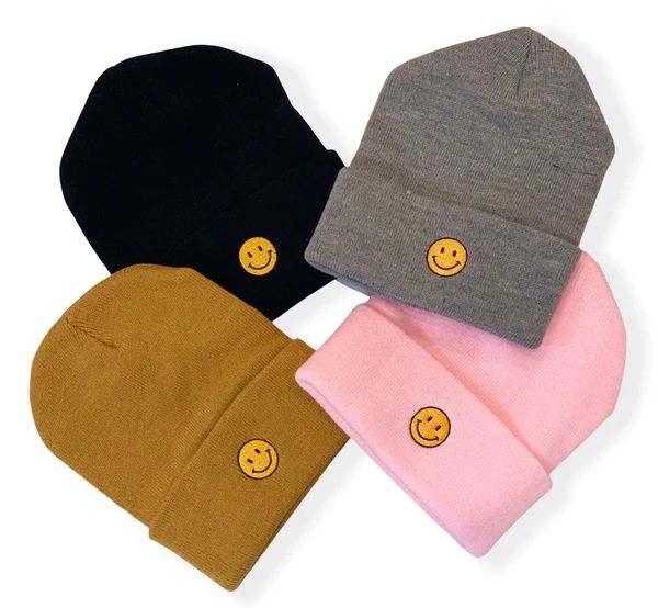 Yellow Smiley Face Embroidered Beanie (4 Colors) | Gunny Sack and Co