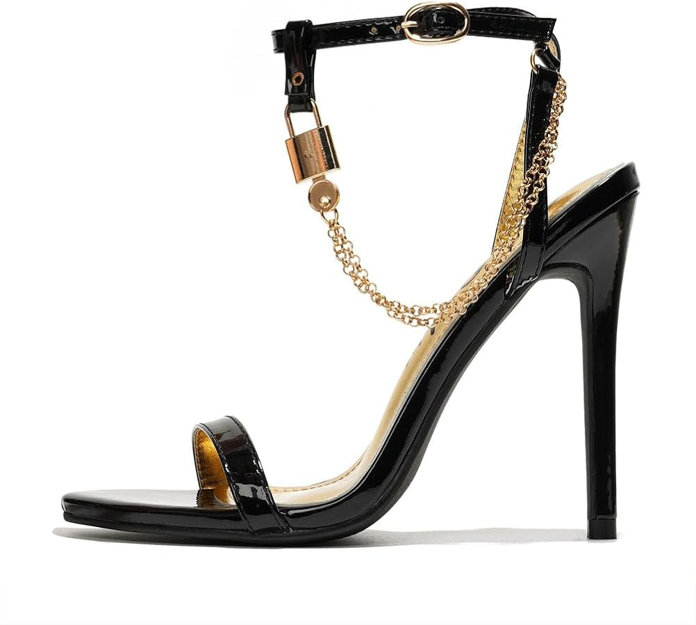 Cape Robbin Women's Mabelle Ankle Strap Chain Detail Stiletto Heel Sandal | Amazon (US)