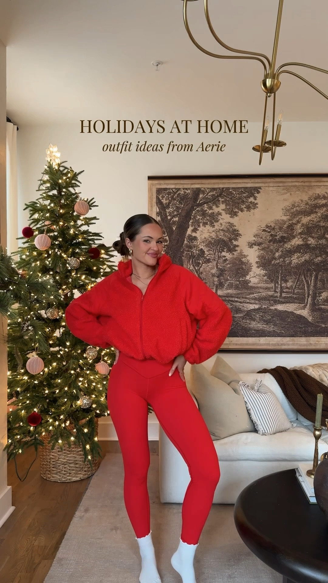 Cozy holiday outfits from @Aerie! I’m in size S in the leggings and tops, size M in the red zip up, size XL in the striped crewneck and size S in the gray pants! #AerieREAL #AeriePartner 

#LTKFindsUnder100 #LTKHoliday #LTKGiftGuide