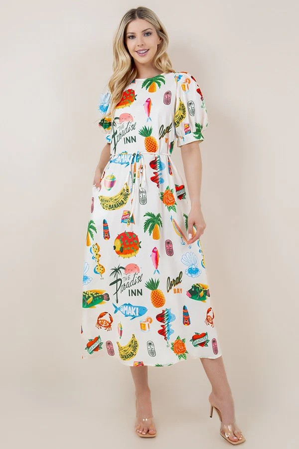 BEACH PRINT MIDI DRESS | HARRINGTONS