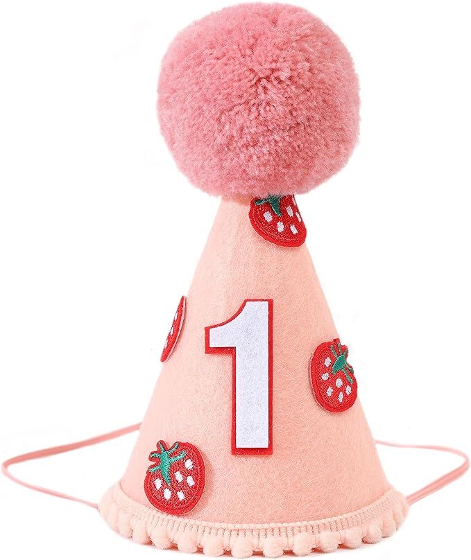 Strawberry 1st Birthday Hat - Sweet One Birthday Decoration, Strawberry Birthday Crown, Pink Felt... | Amazon (US)