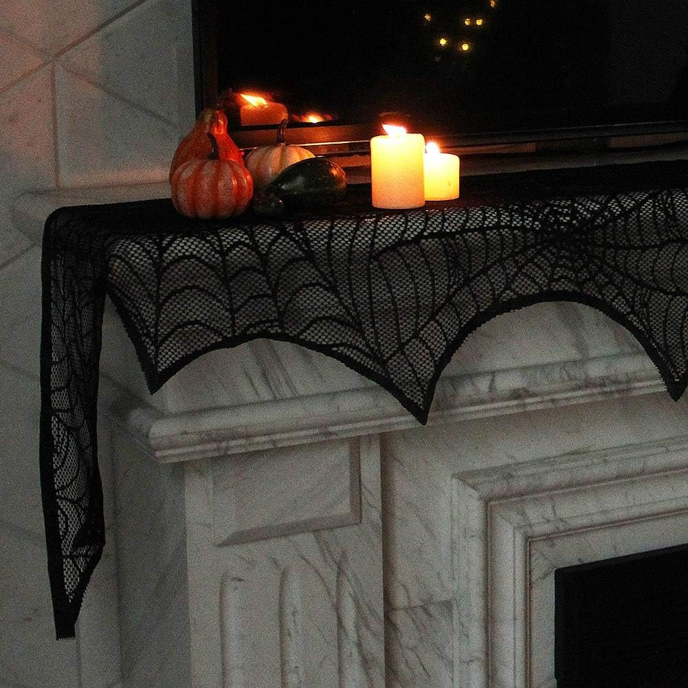 Lulu Home Halloween Fireplace Decorations, Fireplace Mantle Scarf Cover, Black Lace Spider Web for D | Amazon (US)