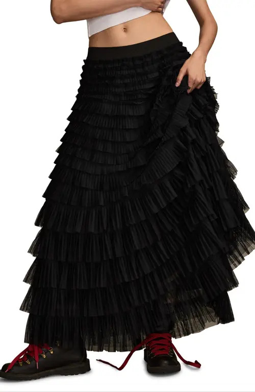 Lucky Brand Tiered Ruffle Tulle Maxi Skirt in Caviar at Nordstrom, Size Medium | Nordstrom