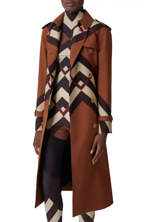 burberry Waterloo Kissing Check Wool Trench Coat in Dark Birch Brown Pat at Nordstrom, Size 4 | Nordstrom
