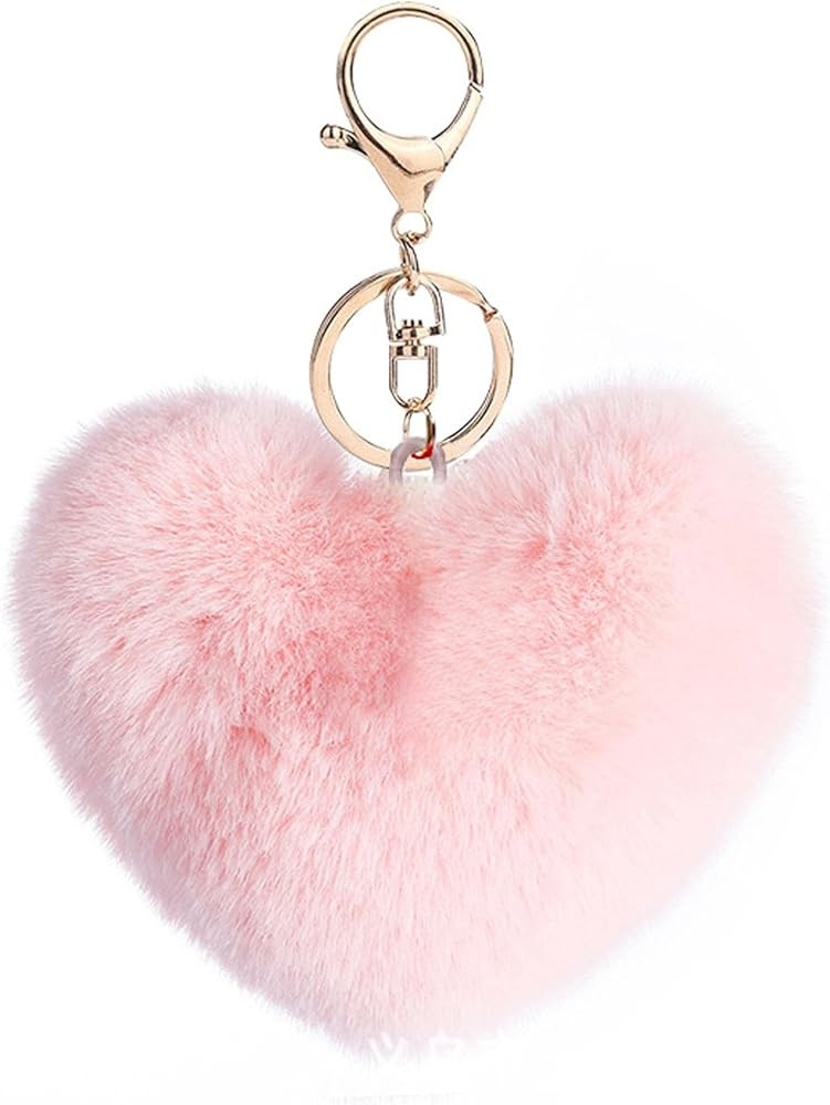 NICIFOAM Artificial Faux Rabbit Fur Keychain Fluffy Heart Plush Pom Charm Key Chain Purse Handbag... | Amazon (US)