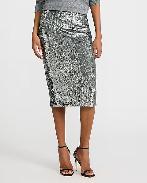 Sequin High Waisted Midi Pencil Skirt | Express