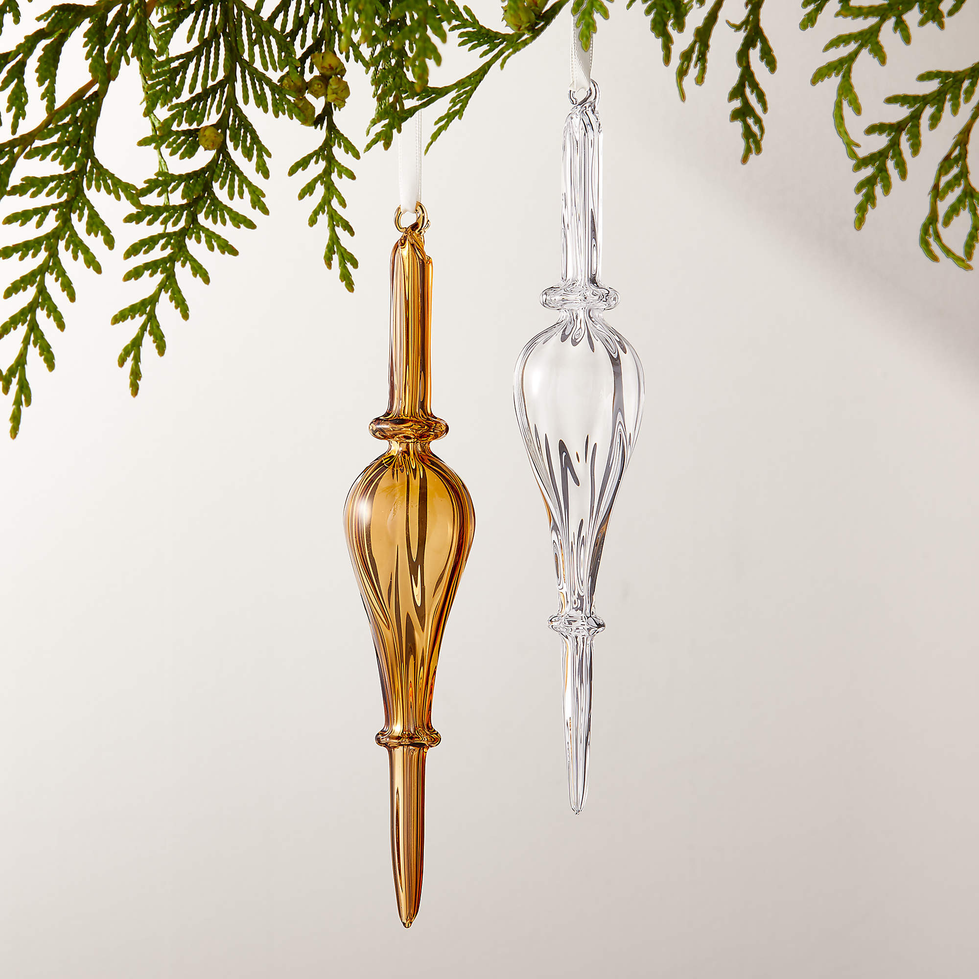 Loire Handblown Glass Christmas Tree Ornaments, Set of 2 + Reviews | CB2 | CB2
