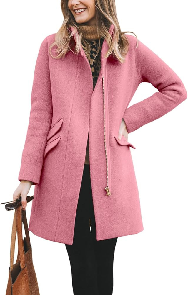 BZB Womens Long Coat Classic Open Front Zip Up Casual Winter Wool Blend Over Pea Coats Long Jacke... | Amazon (US)