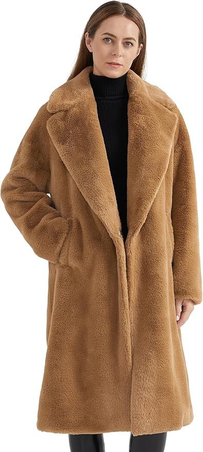 Orolay Women's Fuzzy Fleece Winter Jacket Faux Fur Lapel Coat Mid-Length Sherpa Teddy Coat | Amazon (US)