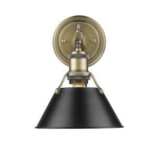 Golden Lighting Orwell AB 1-Light Aged Brass Bath Light with Black Shade-3306-BA1 AB-BLK - The Ho... | The Home Depot