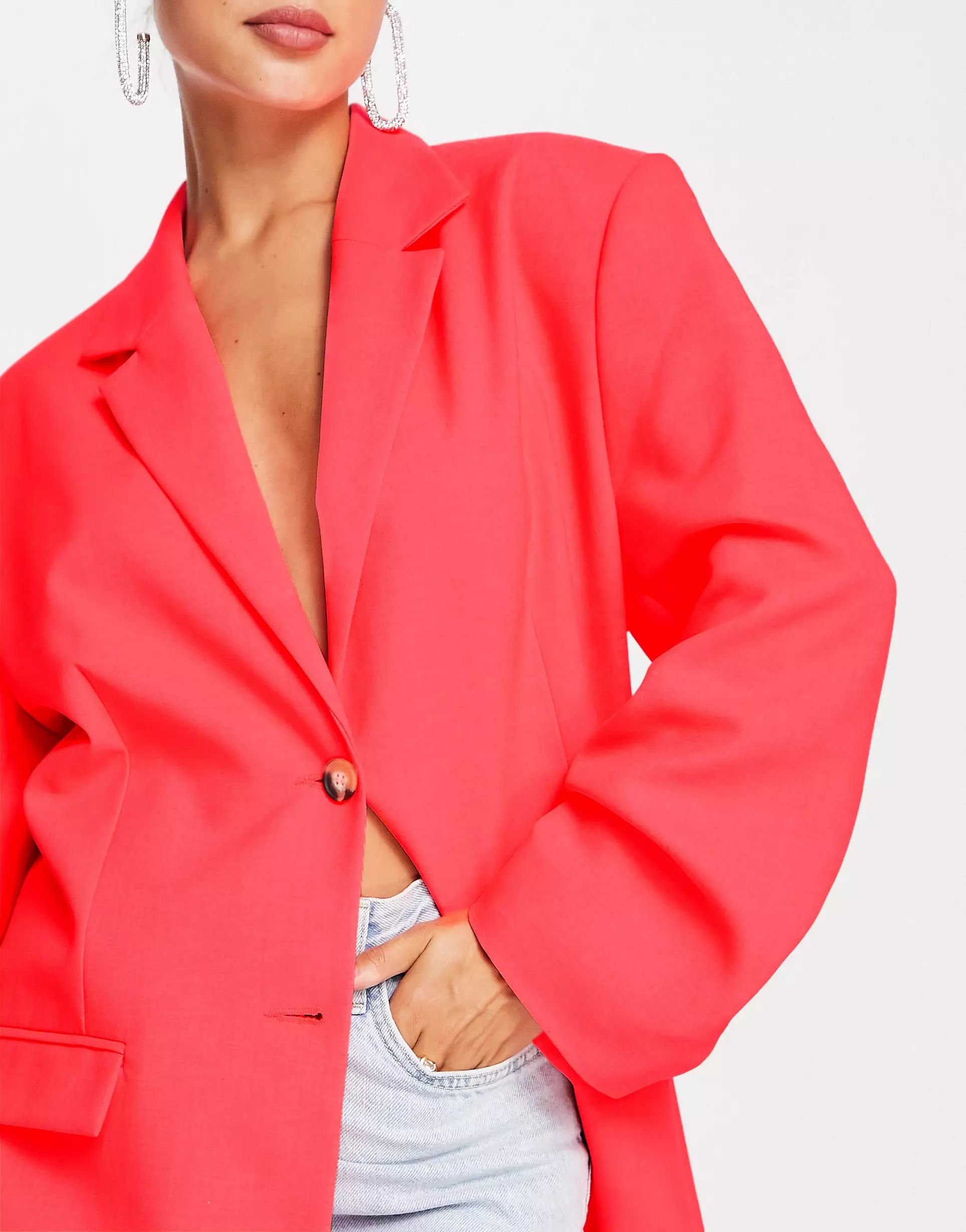 ASOS DESIGN oversized grandad blazer in fluro orange | ASOS (Global)