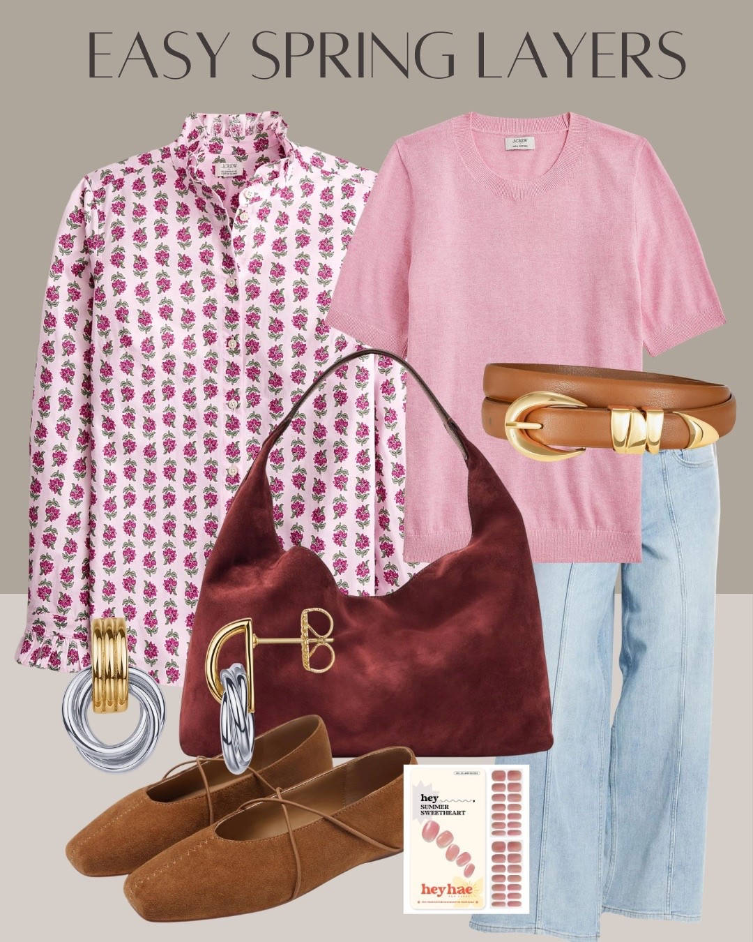Spring layering outfit with floral blouse, pink short sleeve sweater, light wash jeans and brown suede flats.
This is an easy everyday spring outfit that feels polished but still relaxed, with soft color and simple layers you can mix and match all season.

#LTKSeasonal #LTKStyleTip #LTKFindsUnder100 #LTKSpring #LTKDenim #LTKAccessories

#LTKootd
