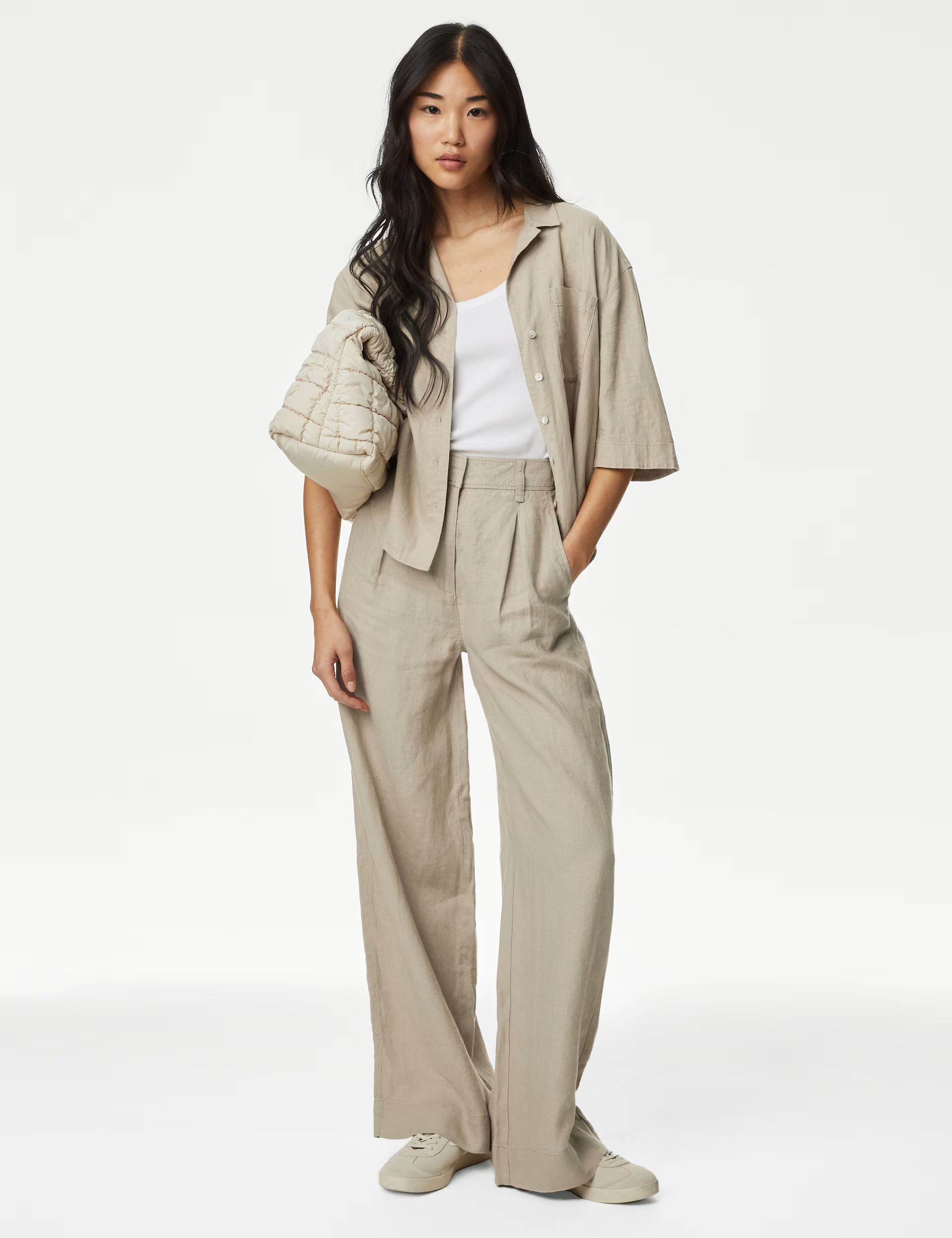 Pure Linen Wide Leg Trousers | Marks & Spencer (UK)