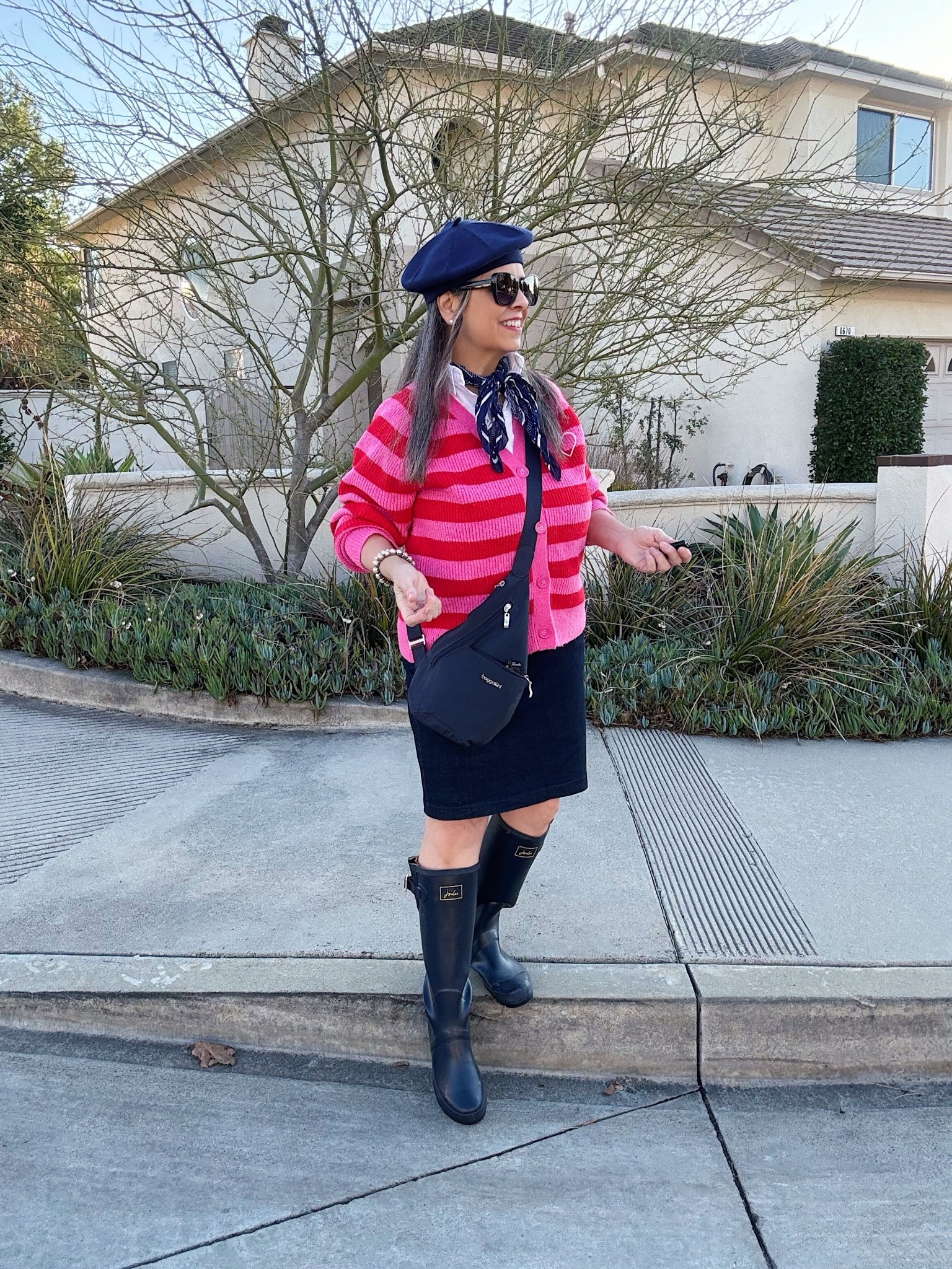 Pairing red and pink with navy. Wellies are perfect for our liquid sunshine! #boots #winterstyle #pink #red #datenight #weekend 

#LTKootd #LTKValentine #LTKTravel