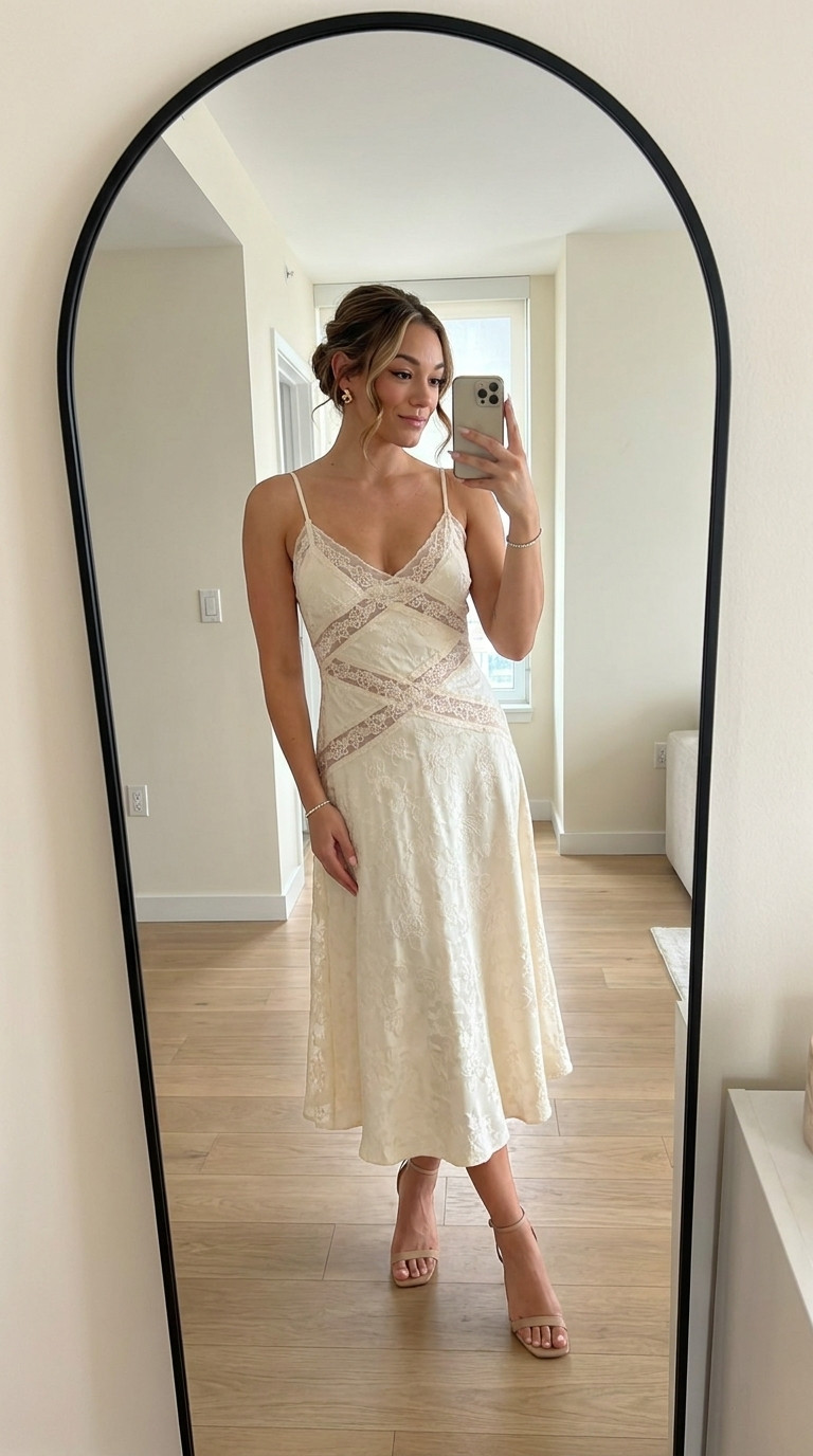 🤍 Romantic Lace Midi Dress | Rehearsal Dinner + Bridal Shower Dress

The prettiest romantic white lace dress for your bridal era 🤍 The delicate lace detailing, spaghetti straps and vintage-inspired silhouette make this such a dreamy rehearsal dinner dress, bridal shower dress, engagement party outfit, bridal brunch look, welcome party dress, honeymoon dinner outfit or courthouse wedding dress. Perfect for the bride looking for something feminine, romantic and a little different from the classic little white dress.

#bridalstyle #brideoutfits #rehearsaldinnerdress #bridalshowerdress #engagementpartydress #littlewhitedress #bridaloutfit #bridalera #2026bride #2027bride 

 #LTKWedding
